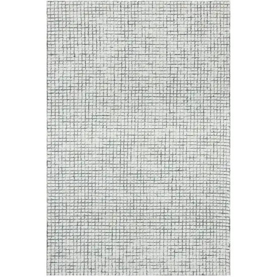 Silver And Ivory Wool Checkered Hand Tufted Square Rug Photo 2