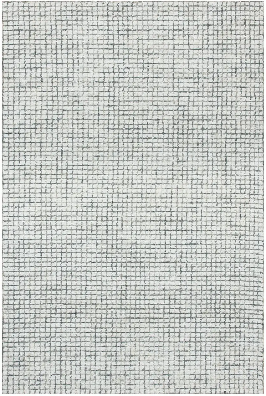 Silver And Ivory Wool Checkered Hand Tufted Square Rug Photo 2