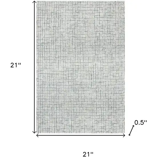 Silver And Ivory Wool Checkered Hand Tufted Square Rug Photo 3