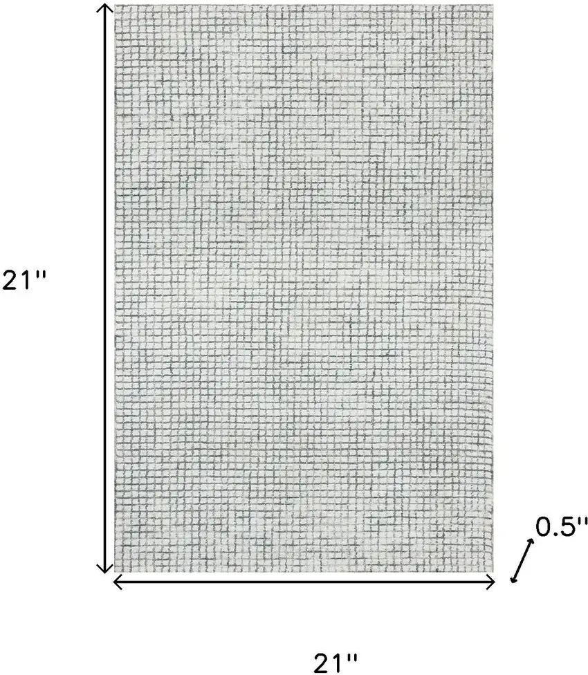 Silver And Ivory Wool Checkered Hand Tufted Square Rug Photo 3