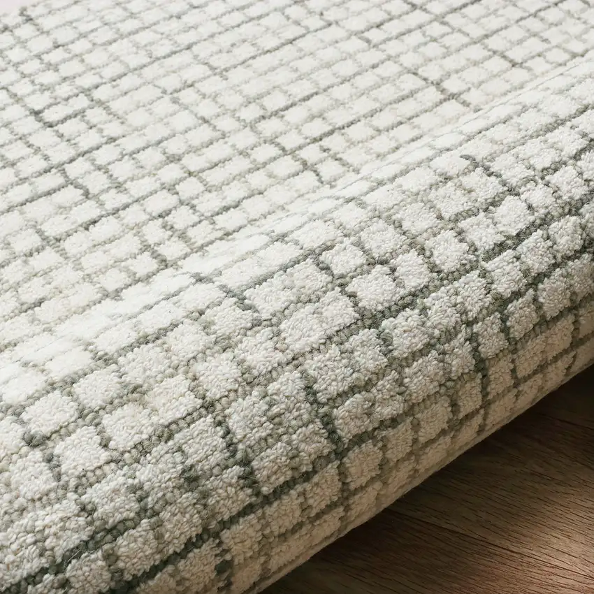 Silver And Ivory Wool Checkered Hand Tufted Square Rug Photo 9