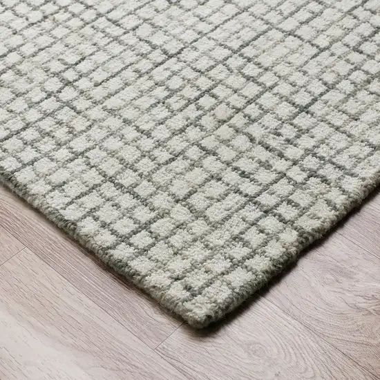 Silver And Ivory Wool Checkered Hand Tufted Square Rug Photo 9