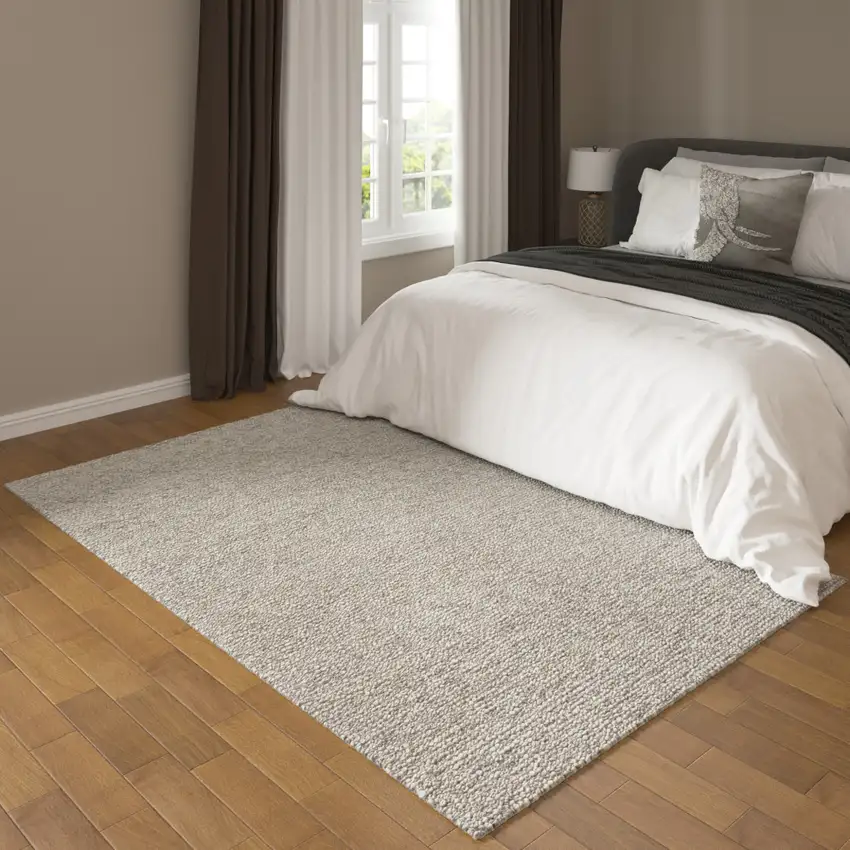 Silver And Light Gray Wool Hand Woven Square Rug Photo 6