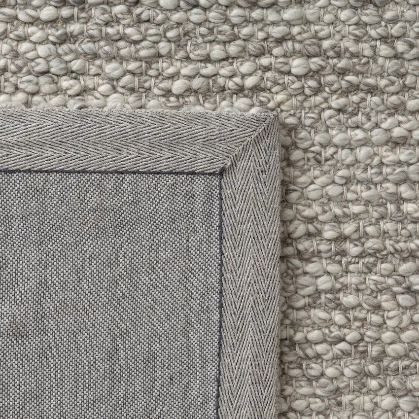 Silver And Light Gray Wool Hand Woven Square Rug Photo 9