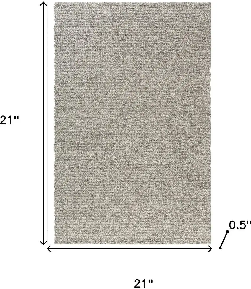 Silver And Light Gray Wool Hand Woven Square Rug Photo 3