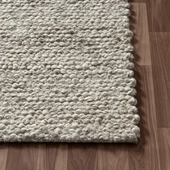 Silver And Light Gray Wool Hand Woven Square Rug Photo 9