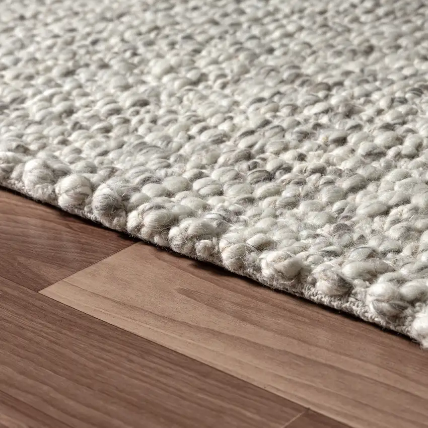 Silver And Light Gray Wool Hand Woven Square Rug Photo 7