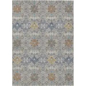 Photo of Silver And Navy Blue Oriental Washable Indoor Outdoor Area Rug