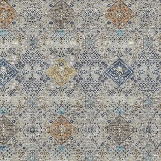 Silver And Navy Blue Oriental Washable Indoor Outdoor Area Rug Photo 2