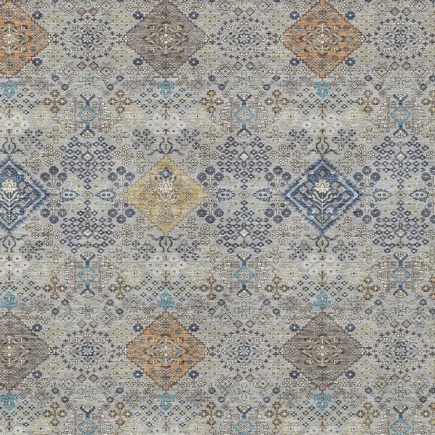 Silver And Navy Blue Oriental Washable Indoor Outdoor Area Rug Photo 2