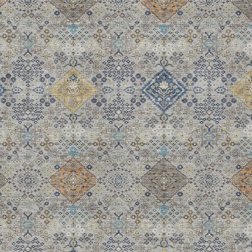 Silver And Navy Blue Oriental Washable Indoor Outdoor Area Rug Photo 2