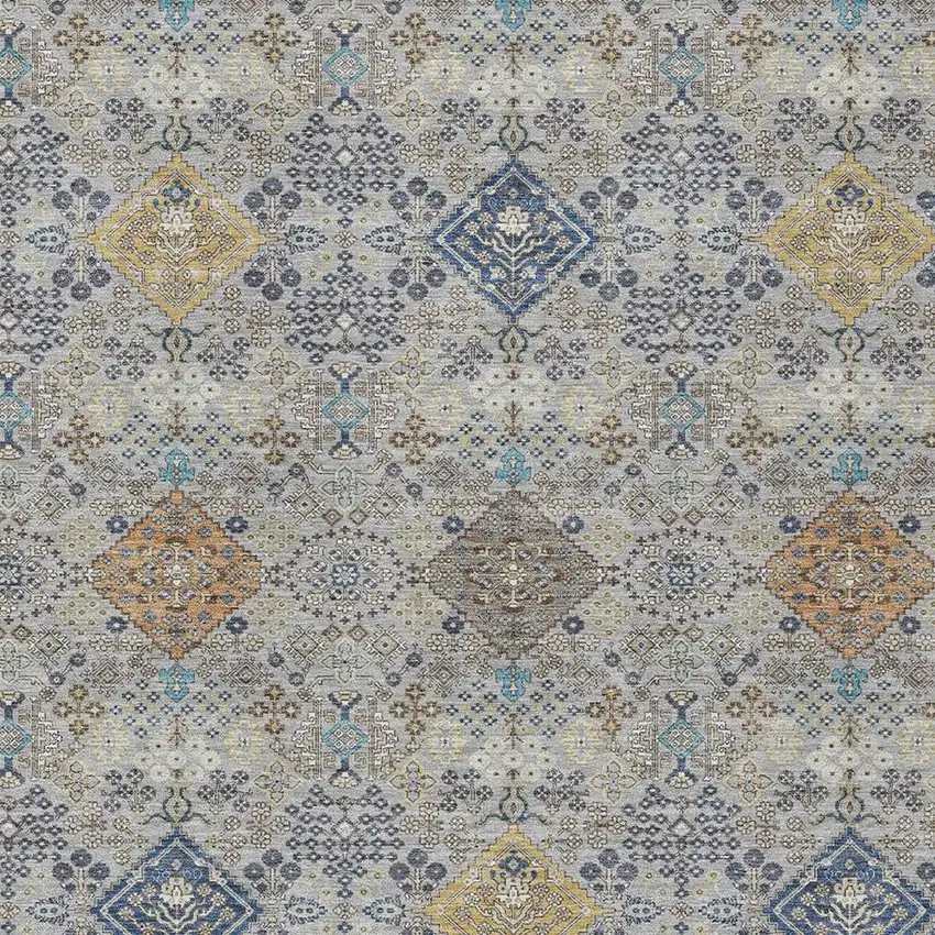 Silver And Navy Blue Oriental Washable Indoor Outdoor Area Rug Photo 2