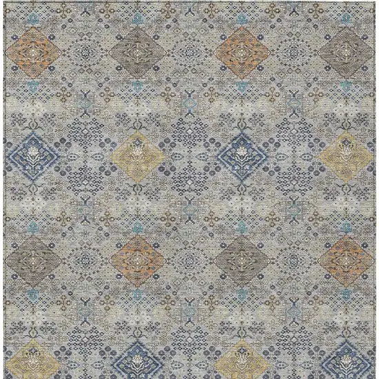 Silver And Navy Blue Oriental Washable Indoor Outdoor Area Rug Photo 3