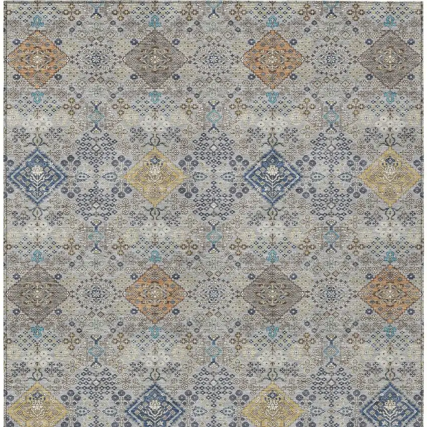 Silver And Navy Blue Oriental Washable Indoor Outdoor Area Rug Photo 3