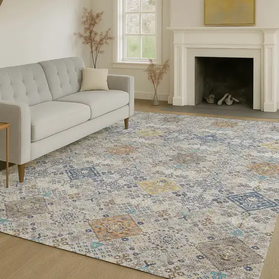 Silver And Navy Blue Oriental Washable Indoor Outdoor Area Rug Photo 6