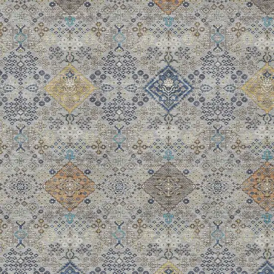Silver And Navy Blue Oriental Washable Indoor Outdoor Area Rug Photo 2