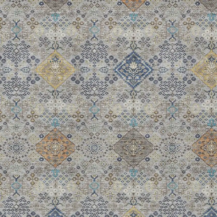 Silver And Navy Blue Oriental Washable Indoor Outdoor Area Rug Photo 2