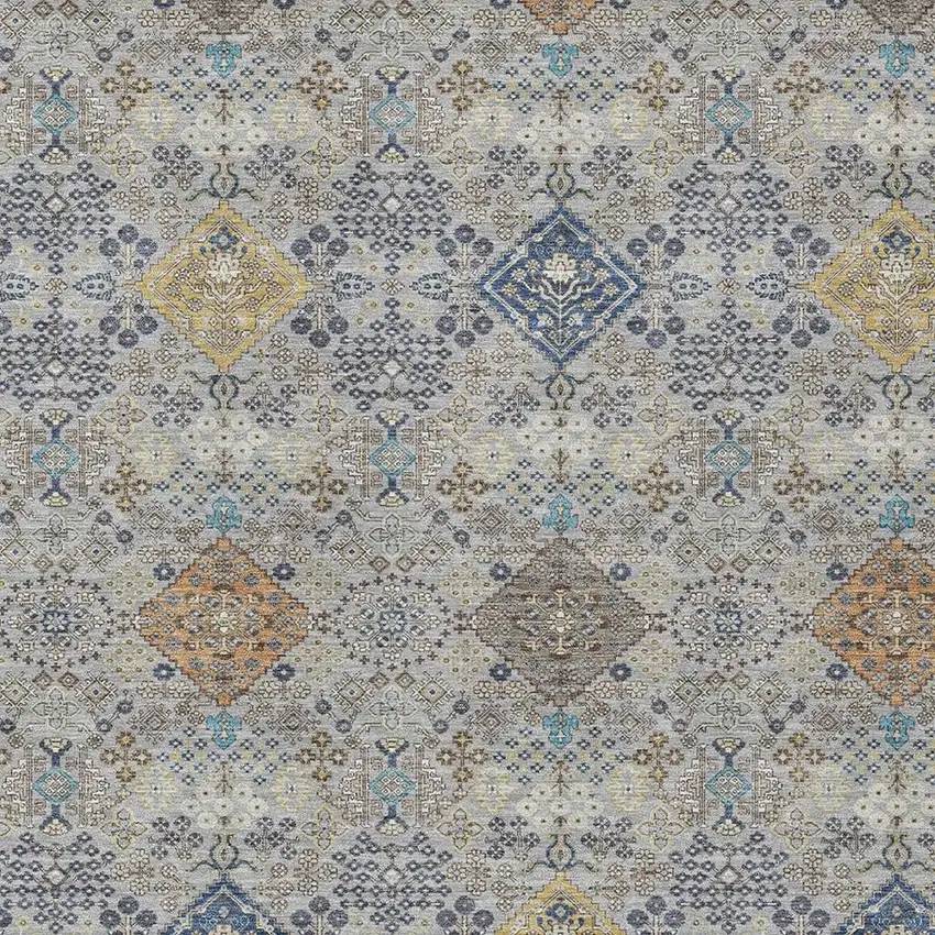 Silver And Navy Blue Oriental Washable Indoor Outdoor Area Rug Photo 2