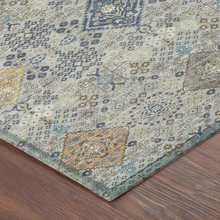 Silver And Navy Blue Oriental Washable Indoor Outdoor Area Rug Photo 8