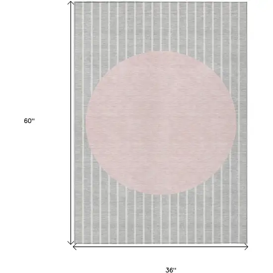 Silver And Pink Striped Washable Indoor Outdoor Area Rug Photo 3