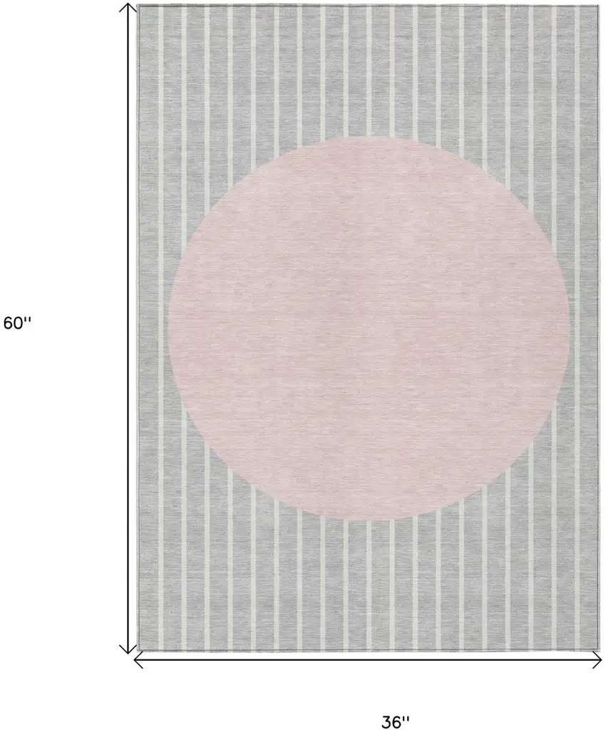 Silver And Pink Striped Washable Indoor Outdoor Area Rug Photo 3