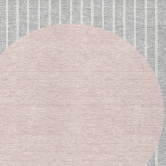 Silver And Pink Striped Washable Indoor Outdoor Area Rug Photo 5