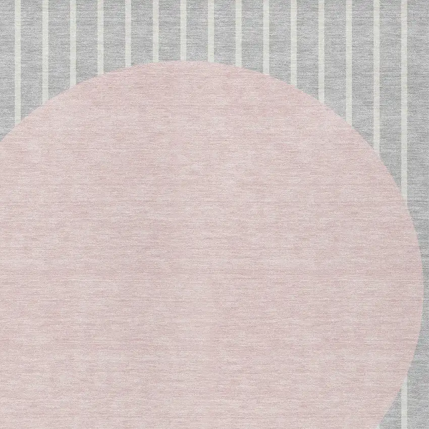 Silver And Pink Striped Washable Indoor Outdoor Area Rug Photo 5