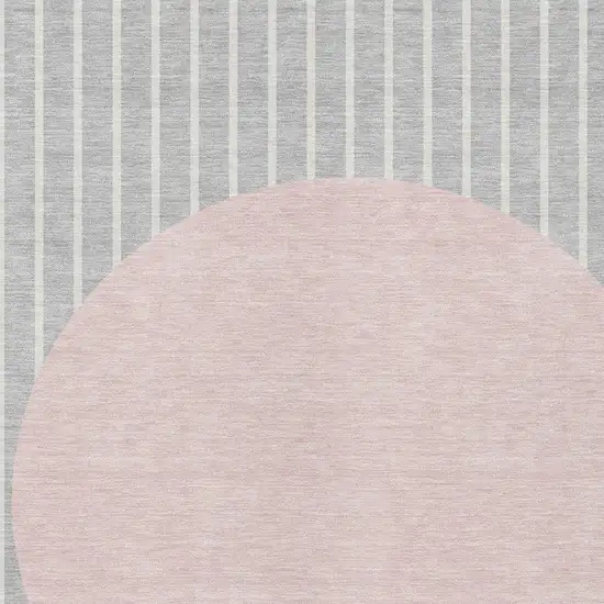 Silver And Pink Striped Washable Indoor Outdoor Area Rug Photo 5