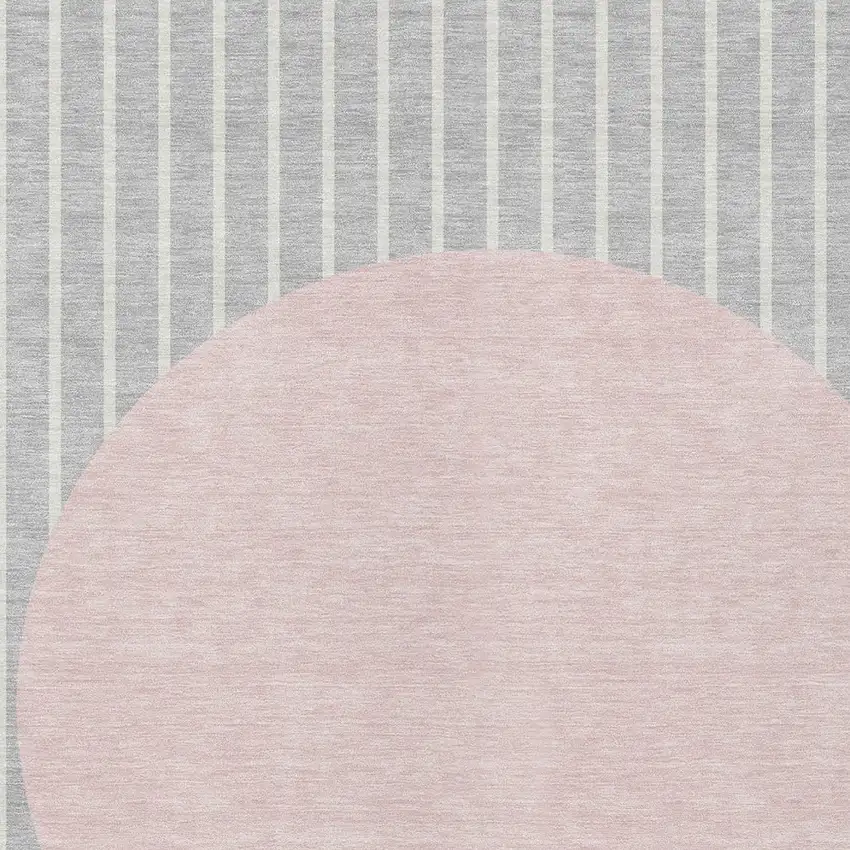 Silver And Pink Striped Washable Indoor Outdoor Area Rug Photo 5