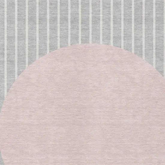 Silver And Pink Striped Washable Indoor Outdoor Area Rug Photo 5