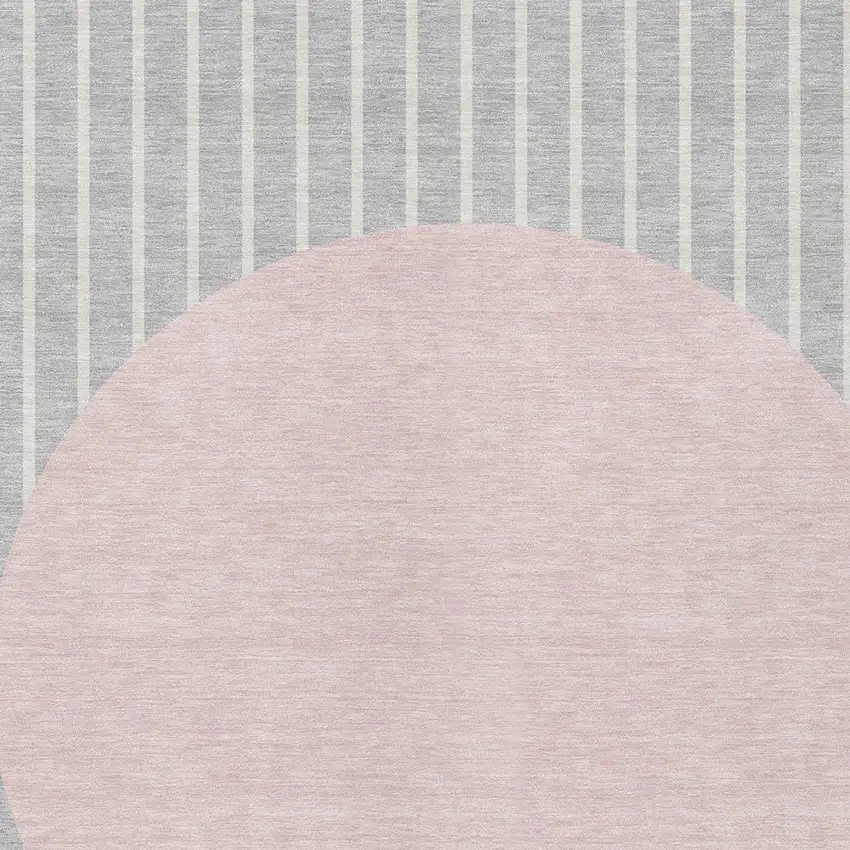 Silver And Pink Striped Washable Indoor Outdoor Area Rug Photo 5