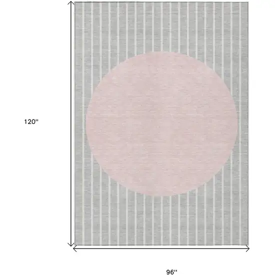Silver And Pink Striped Washable Indoor Outdoor Area Rug Photo 3