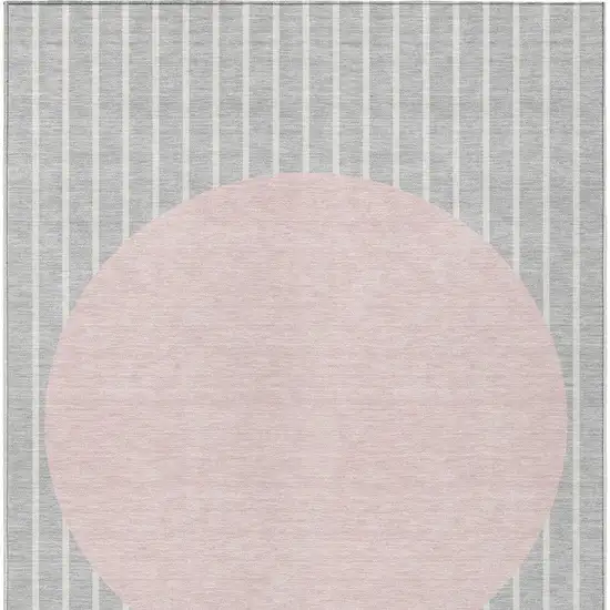 Silver And Pink Striped Washable Indoor Outdoor Area Rug Photo 6