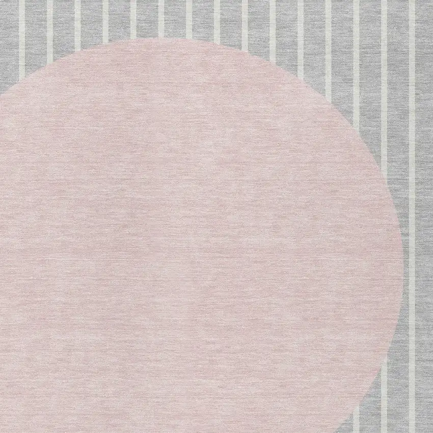 Silver And Pink Striped Washable Indoor Outdoor Area Rug Photo 5
