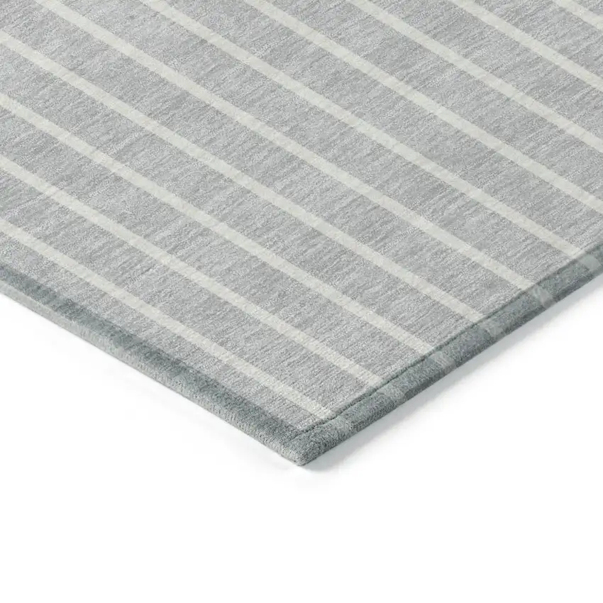 Silver And Pink Striped Washable Indoor Outdoor Area Rug Photo 4
