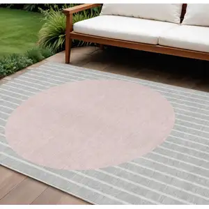 Photo of Silver And Pink Striped Washable Indoor Outdoor Area Rug