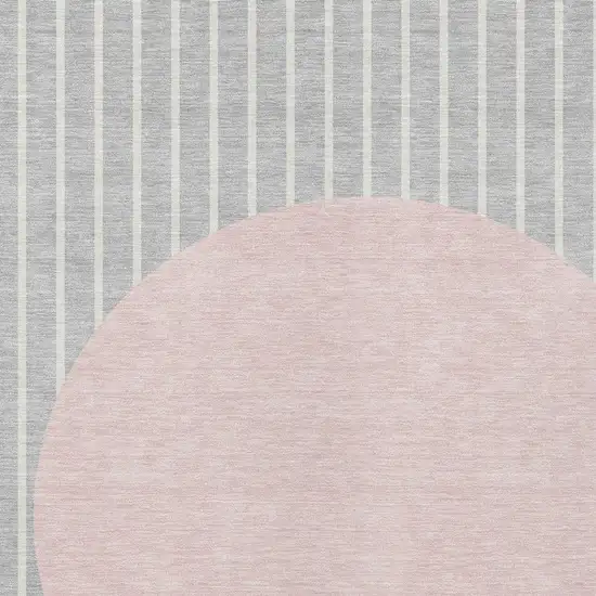 Silver And Pink Striped Washable Indoor Outdoor Area Rug Photo 5