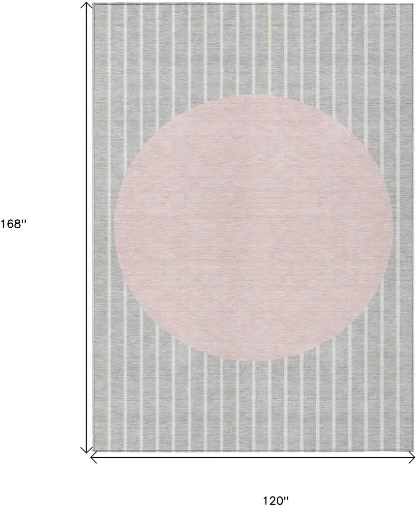 Silver And Pink Striped Washable Indoor Outdoor Area Rug Photo 3