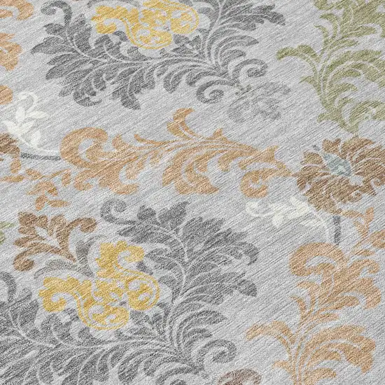 Silver And Sage Damask Washable Indoor Outdoor Area Rug Photo 9