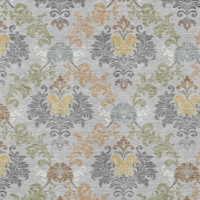 Silver And Sage Damask Washable Indoor Outdoor Area Rug Photo 2