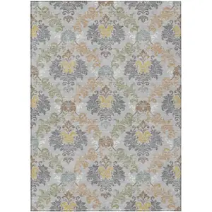 Photo of Silver And Sage Damask Washable Indoor Outdoor Area Rug