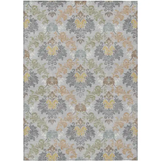 Silver And Sage Damask Washable Indoor Outdoor Area Rug Photo 1