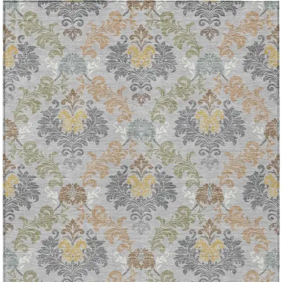 Silver And Sage Damask Washable Indoor Outdoor Area Rug Photo 3