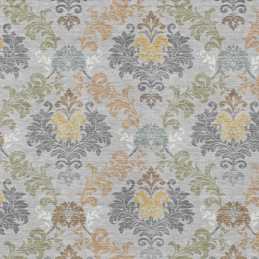 Silver And Sage Damask Washable Indoor Outdoor Area Rug Photo 2