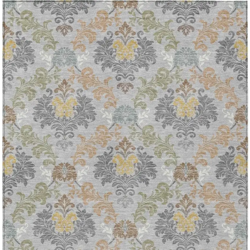 Silver And Sage Damask Washable Indoor Outdoor Area Rug Photo 3