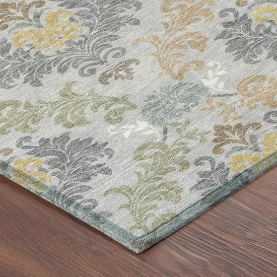 Silver And Sage Damask Washable Indoor Outdoor Area Rug Photo 8