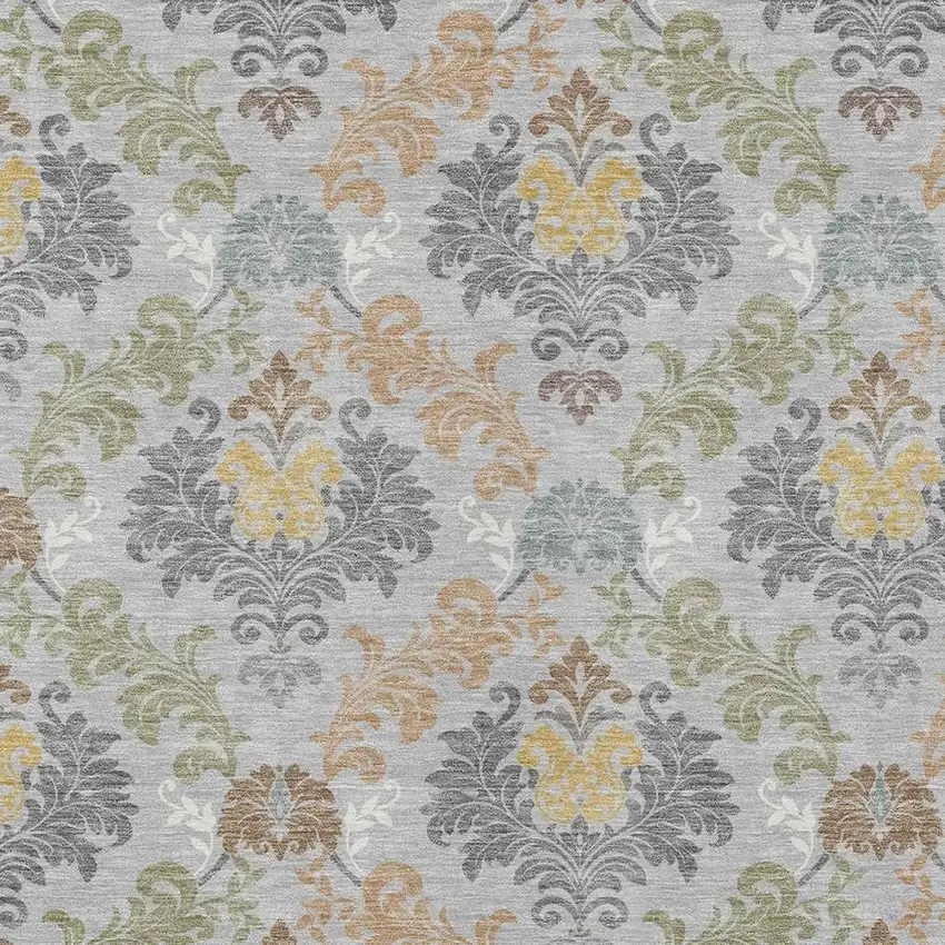 Silver And Sage Damask Washable Indoor Outdoor Area Rug Photo 2