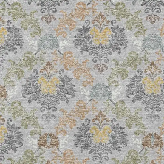Silver And Sage Damask Washable Indoor Outdoor Area Rug Photo 2
