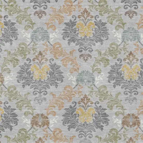 Silver And Sage Damask Washable Indoor Outdoor Area Rug Photo 2