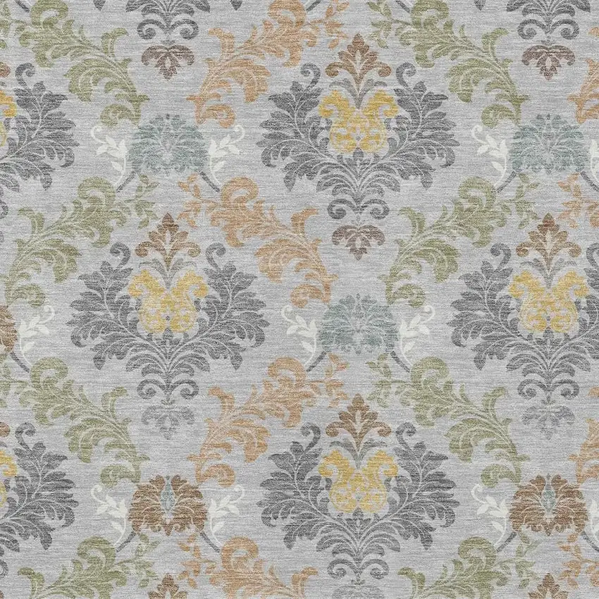 Silver And Sage Damask Washable Indoor Outdoor Area Rug Photo 2